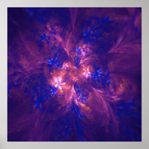 Póster Mezcla De Flores Abstractas, Luces Púrpura Y Azul