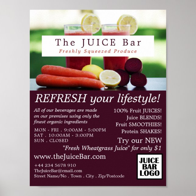 Póster Mezcla de jugos, publicidad en barra de jugo (Frente)