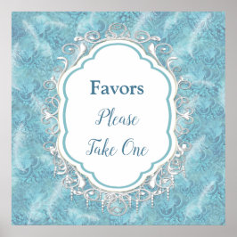 Póster Mezclar patrón azul, plumas y encaje blanco