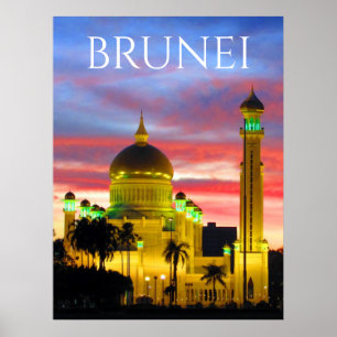 Póster mezquita de brunei sunset