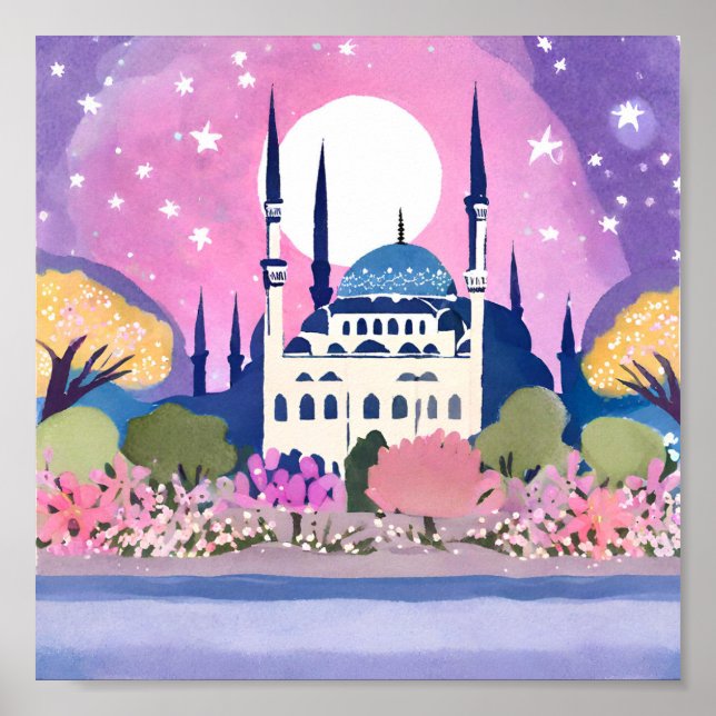 Póster Mezquita de Estambul con minaretes (Frente)