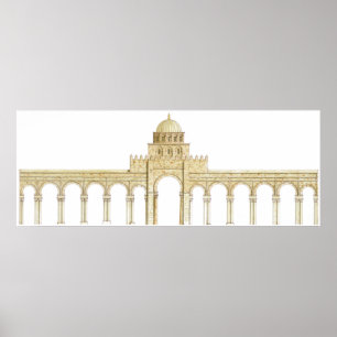 Póster Mezquita de Uqba. Túnez kairuano. Fachada principa