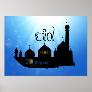 Póster Mezquita Eid Mubarak con tipografía