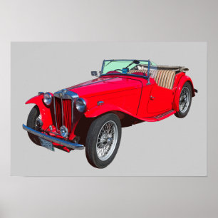 Póster MG rojo Sportscar antiguo convertible