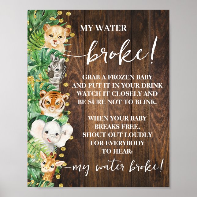 Póster Mi agua rompió Baby Shower con animales rusos de s (Frente)