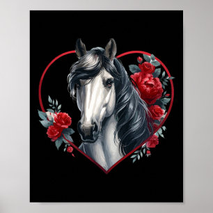 Póster Mi caballo es mi San Valentín caballo gris rosas y