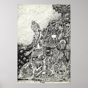 Póster Mi ciudad impulsada por el fuego hacia el mar.