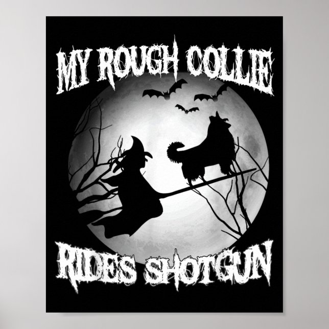 Póster Mi Collie Áspero Cabalga Disparo Halloween (Frente)