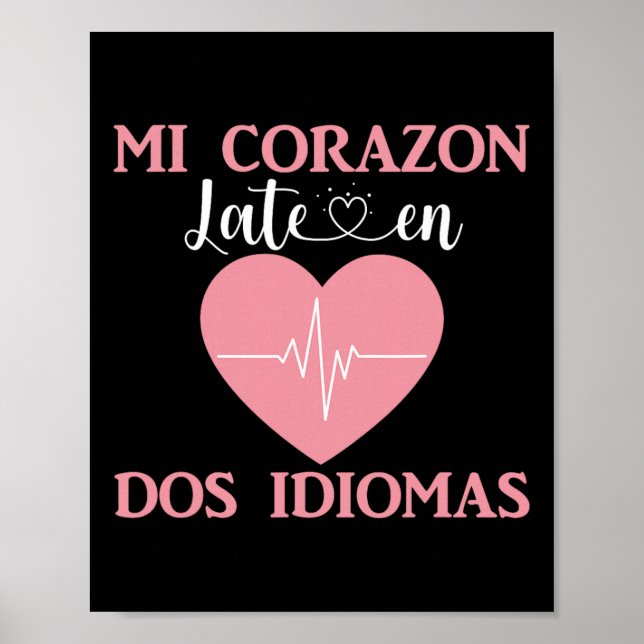 Póster Mi Corazón Late En Dos Idiomas San Valentín Biling (Frente)