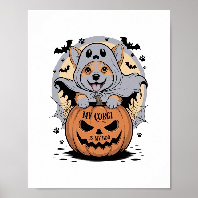 Póster Mi Corgi es mi Boo Halloween (Frente)