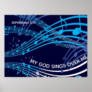 Póster Mi Dios Canta Sobre Mí Zephaniah 3:17 Música Azul