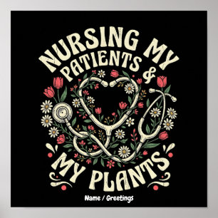 Póster Mi Enfermería & Mis Plantas Steth Retro Floral
