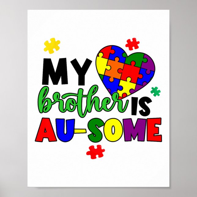 Póster Mi Hermano Es Un Autismo Awareness Mamá Papá Niño (Frente)