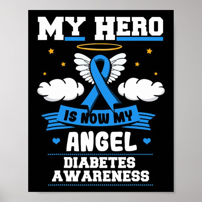 Póster Mi héroe ahora es mi ángel diabetes azul (Frente)