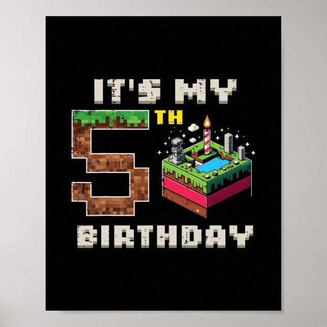 Póster Mi juego de píxeles de cumpleaños número 5 con tar (Frente)