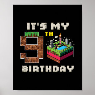 Póster Mi juego de píxeles de cumpleaños número 9 con tar
