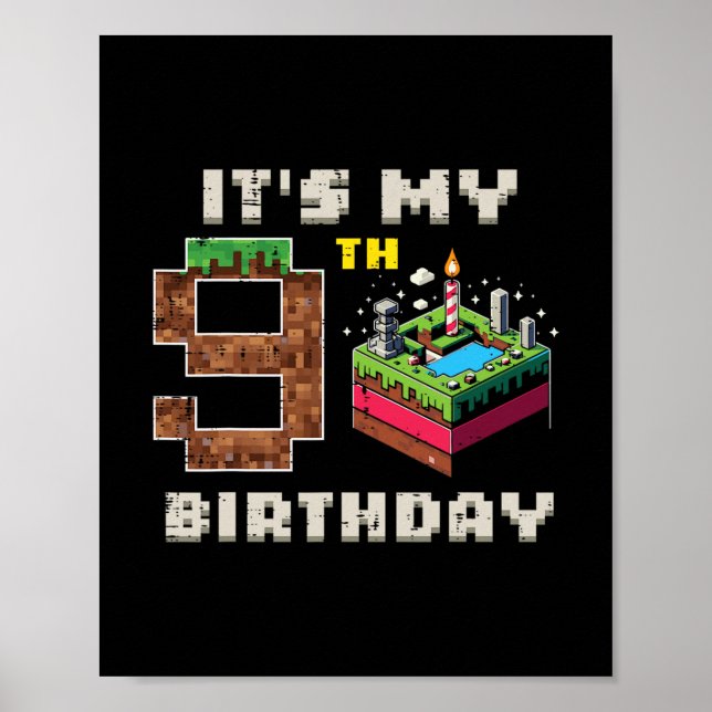 Póster Mi juego de píxeles de cumpleaños número 9 con tar (Frente)