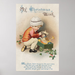 Póster Mi navidad WishKid observando los juguetes