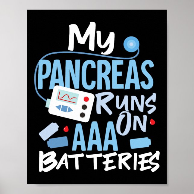 Póster Mi Páncreas Funciona Sobre Las Baterías AAA Diabet (Frente)