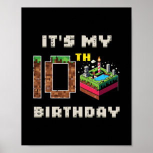 Póster Mi pastel de cumpleaños número 10 Pixel juego 10 T