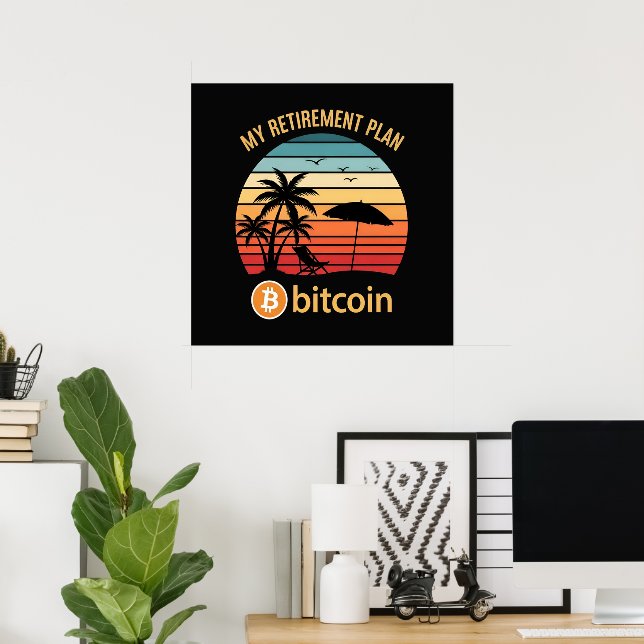 Póster Mi Plan de Jubilación Bitcoin Playa Atardecer (Oficina en casa)