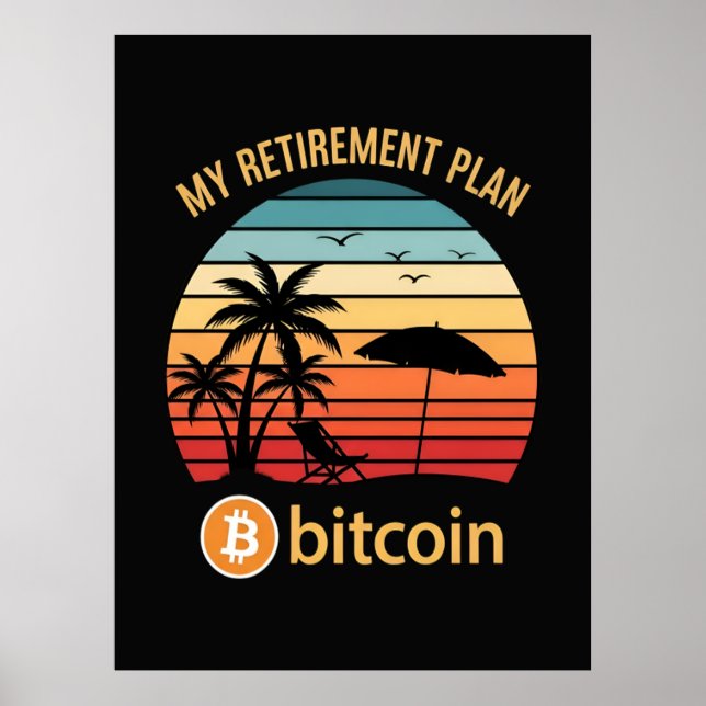 Póster Mi Plan de Jubilación Bitcoin Playa Atardecer (Frente)