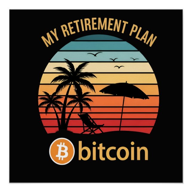 Póster Mi Plan de Jubilación Bitcoin Playa Atardecer (Anverso)