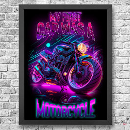 Póster Mi primer coche fue una motocicleta | neón bici
