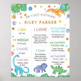 Póster Mi primer cumpleaños Rótulo de dinosaurios de un a