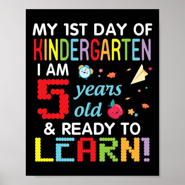 Póster Mi primer día de kindergarten tengo 5 años y más (Frente)