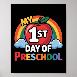Póster Mi Primer Día De Preescolar Manzana De Arcoíris De