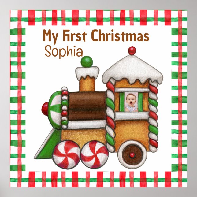 Póster Mi primer nombre navideño de costumbre tren lindo (Frente)