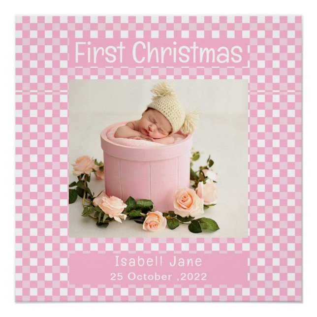 Póster Mi primera foto de bebé de búfalo rosa de Navidad (Anverso)