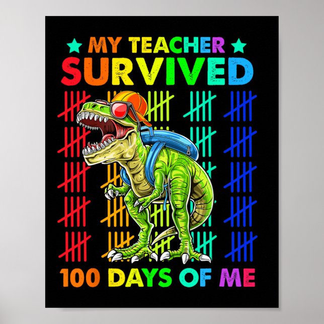 Póster Mi Profesor Sobrevivió A 100 Días De Mi Dinosaurio (Frente)