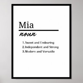 Póster Mia, definición de nombre personalizado Chica