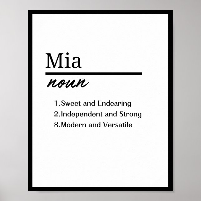 Póster Mia, definición de nombre personalizado Chica (Frente)