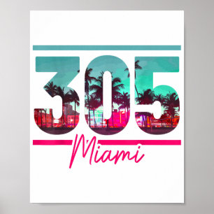Póster Miami 305 Area Code Florida Vintage Palm Trees Pri