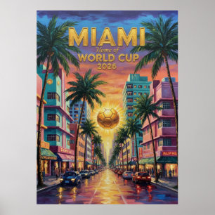 Póster Miami Art Deco Copa Mundial 2026 Fútbol Ocean Driv