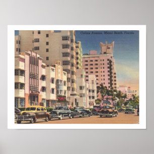 Póster Miami Beach, Collins Ave 1940 inspirado por la épo