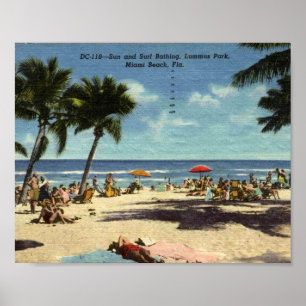 Póster Miami Beach FL, Lummus Park, Sea and Surf, Vintage