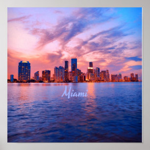 Póster Miami Beach Florida City Skyline