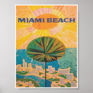 Póster Miami Beach Florida Palm Tree Retro Viaje