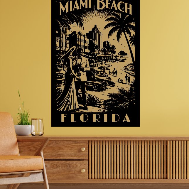 Póster Miami Beach, Florida Retro Art Deco Travel Tourism (Salón 2)