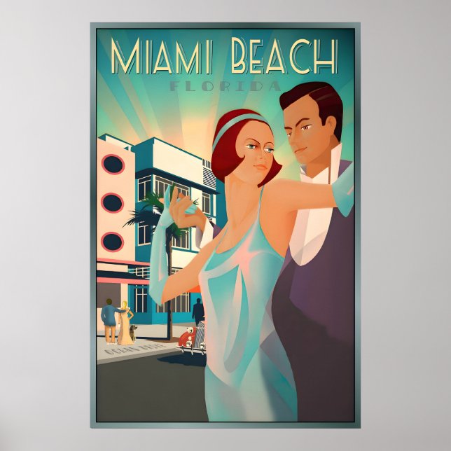 Póster Miami Beach Florida Retro South Beach Alta Moda (Frente)