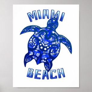 Póster Miami Beach Florida Vacacional Tortuga Tribal