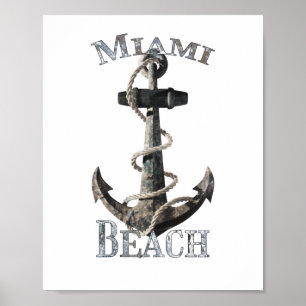 Póster Miami Beach Florida Vacaciones Ancla Náutica Saili
