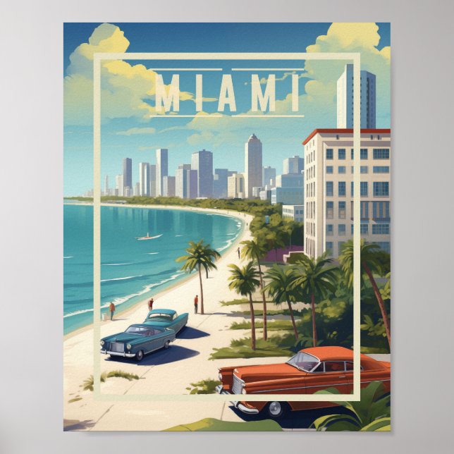 Póster Miami Beach Florida Vintage (Frente)