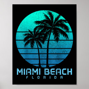Póster Miami Beach Florida Vintage Palm Trees Beach Souve