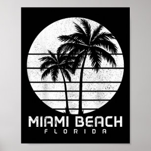 Póster Miami Beach Florida Vintage Palm Trees Beach Souve