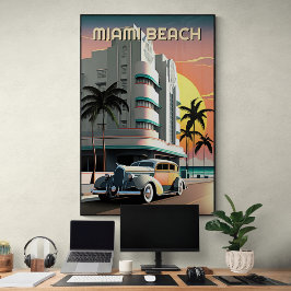 Póster Miami Beach Ocean Drive Sunset de los años 30